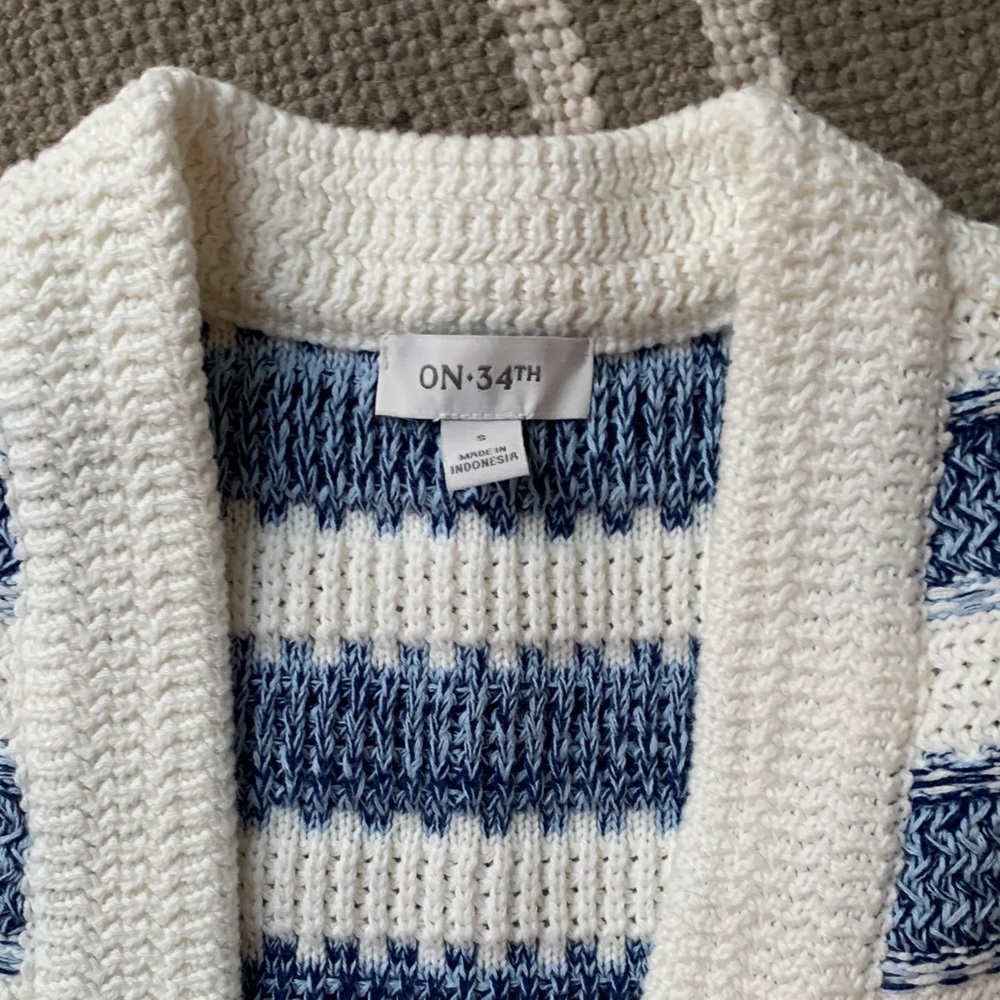 On 34th Blue and White Striped Women's Cardigan Sweater - Picture 2 of 5